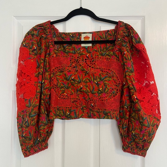 Farm Rio Tucano Paradise Lace Blouse. Size xs. Perfect condition. - Picture 3 of 5